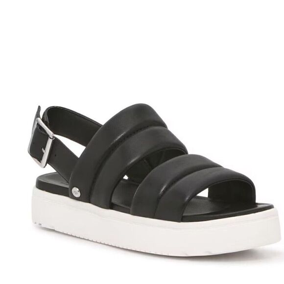 Ugg Zayne Sling Back Platform Sandal Black Leather Upper White Platform Lady 8.5 - Picture 2 of 12